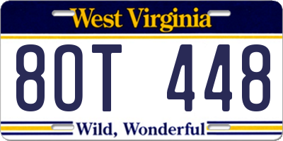 WV license plate 8OT448