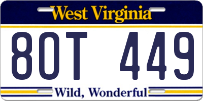 WV license plate 8OT449