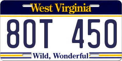 WV license plate 8OT450