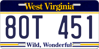 WV license plate 8OT451