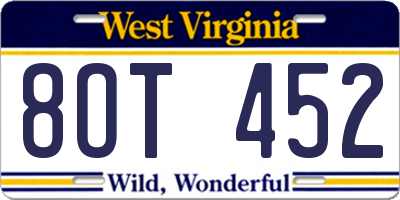 WV license plate 8OT452