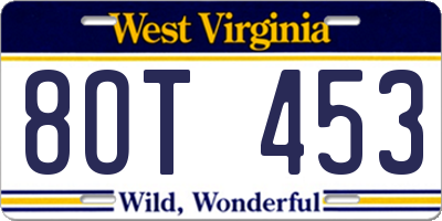 WV license plate 8OT453