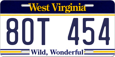 WV license plate 8OT454