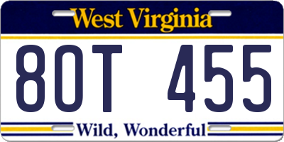 WV license plate 8OT455