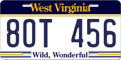 WV license plate 8OT456