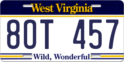 WV license plate 8OT457