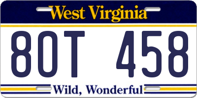 WV license plate 8OT458