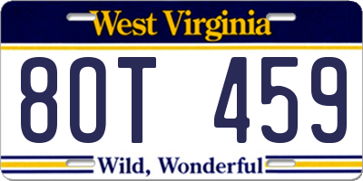WV license plate 8OT459