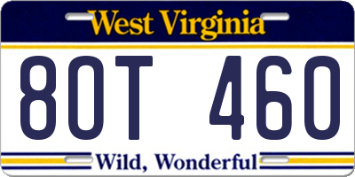 WV license plate 8OT460