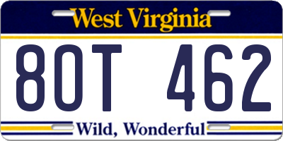 WV license plate 8OT462