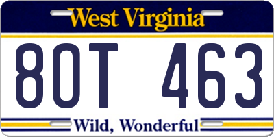 WV license plate 8OT463