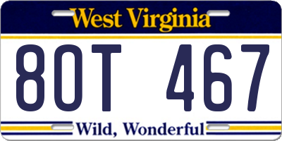 WV license plate 8OT467