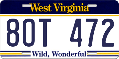 WV license plate 8OT472