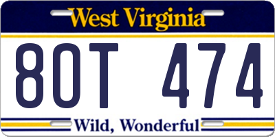 WV license plate 8OT474