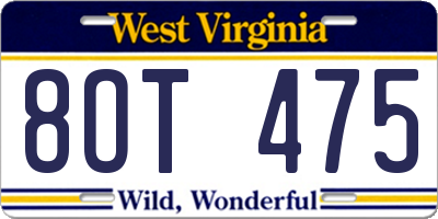 WV license plate 8OT475