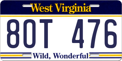 WV license plate 8OT476