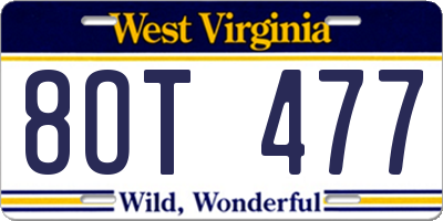 WV license plate 8OT477