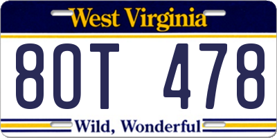 WV license plate 8OT478