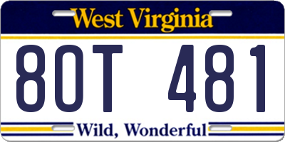 WV license plate 8OT481
