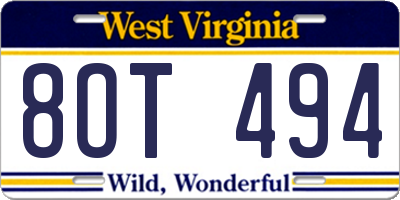WV license plate 8OT494