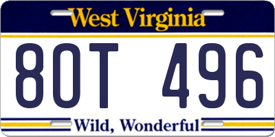 WV license plate 8OT496