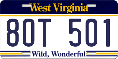 WV license plate 8OT501