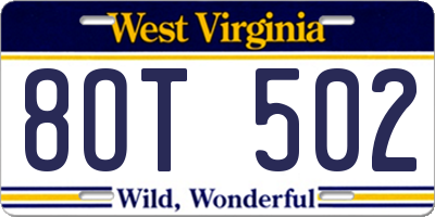 WV license plate 8OT502