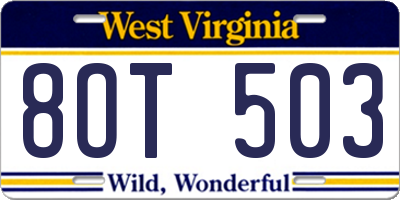 WV license plate 8OT503