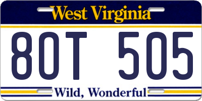 WV license plate 8OT505