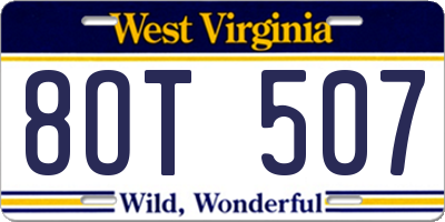 WV license plate 8OT507