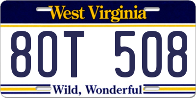 WV license plate 8OT508