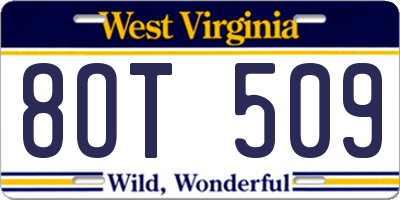 WV license plate 8OT509