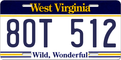 WV license plate 8OT512