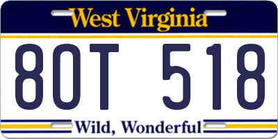 WV license plate 8OT518