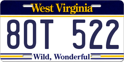 WV license plate 8OT522