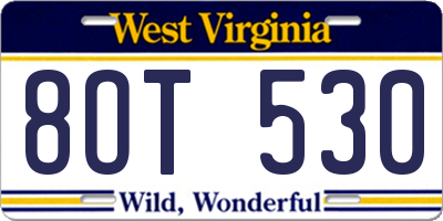 WV license plate 8OT530