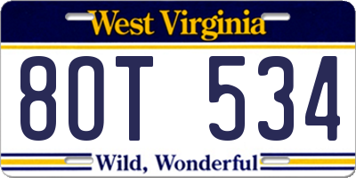 WV license plate 8OT534