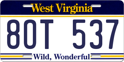 WV license plate 8OT537