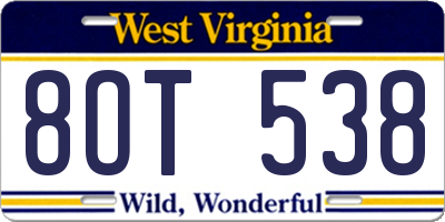 WV license plate 8OT538
