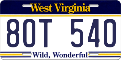 WV license plate 8OT540