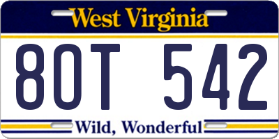WV license plate 8OT542