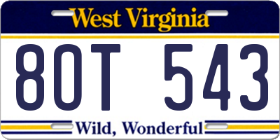 WV license plate 8OT543