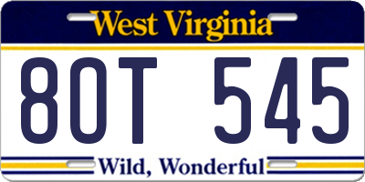 WV license plate 8OT545