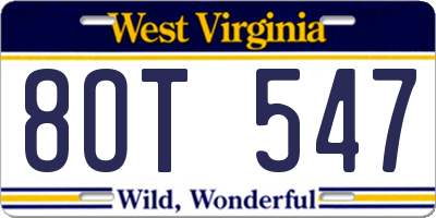 WV license plate 8OT547
