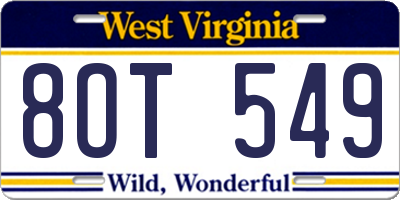 WV license plate 8OT549