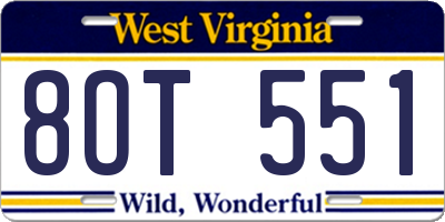WV license plate 8OT551