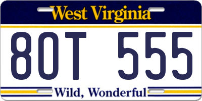 WV license plate 8OT555