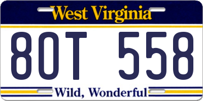 WV license plate 8OT558