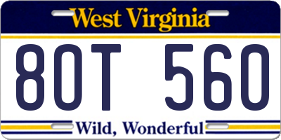 WV license plate 8OT560