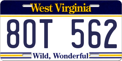 WV license plate 8OT562